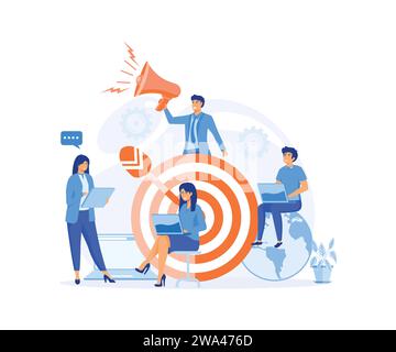 teamwork to build organizational success By setting the right marketing target. flat vector modern illustration Stock Vector