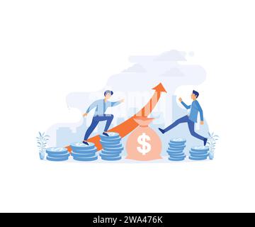 Business growth. Business people stepping up on Rupee coins against a growing upward graph. flat vector modern illustration Stock Vector