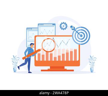 concept illustration of worker checking data analystflat. flat vector modern illustration Stock Vector