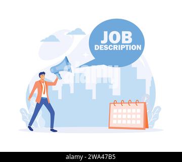 Conceptual caption Job Description. Internet Concept A document that describes the responsibilities of a position Gentleman . flat vector modern illus Stock Vector