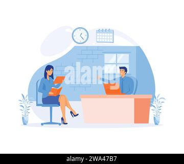 Woman having a job interview with Businessman HR.flat vector modern illustration Stock Vector