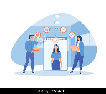 Consumer behaviour concept. Customer shopping in online store and using digital tablet. . sale at internet shop. flat vector modern illustration Stock Vector