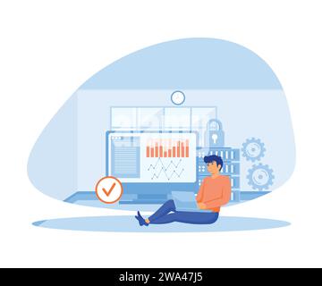Data protection concept laptop with files connection shield sign. flat vector modern illustration Stock Vector