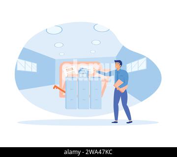 Businessman data management system, cloud technology, Internet and business concept. flat vector modern illustration Stock Vector