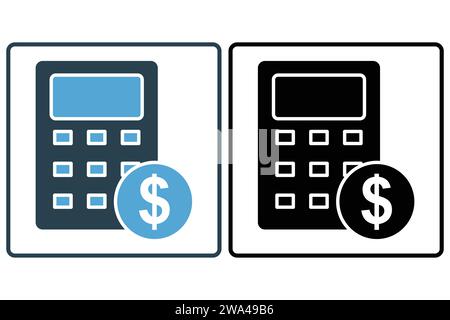 financial calculations icon. calculator with dollar. icon related to finance. solid icon style. element illustration Stock Vector