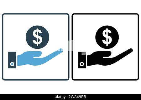 hand holding money icon. icon related to financial transactions. solid icon style. business element illustration Stock Vector