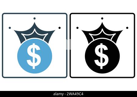 Crown with dollar icon. icon related to financial success and royalty. solid icon style. business element illustration Stock Vector