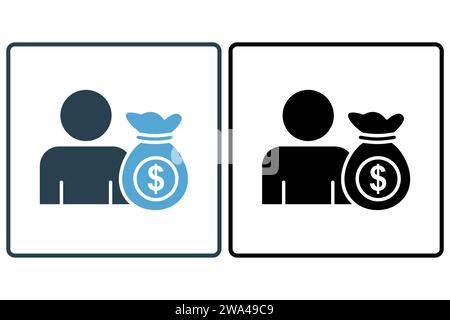 income icon. people with money. icon related to business and finance. solid icon style. business element illustration Stock Vector