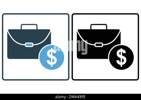 Briefcase with dollar icon. icon related to business and finance. solid icon style. business element illustration Stock Vector
