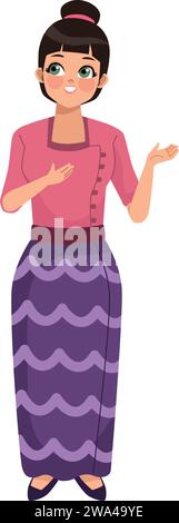 myanmar woman character Stock Vector