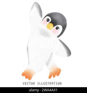 Spinning Penguins in Winter Wonderland: Charming Hand-Drawn Watercolor Art Stock Vector