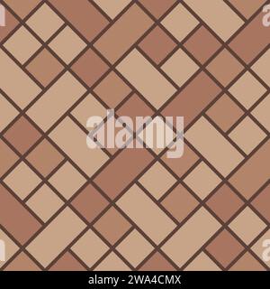 Brown Flanders weave pavement top view pattern, street cobblestone, garden sidewalk tile with bricks and blocks. Vector floor covering or laminate, wood flooring, outdoors walkway texture from above Stock Vector