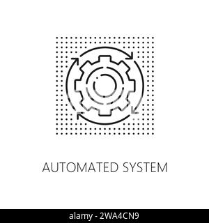 Automated system outline icon, features rotating gear, symbolizing efficient, self-operating processes and technology-driven automation, machine learning and ai artifical intelligence algorithm Stock Vector