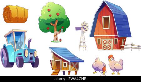 Cartoon set of farm game assets isolated on background. Vector ...