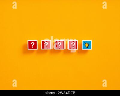 Problem solving, innovation, query and the process of generating an idea. To find a creative solution. Idea development and brainstorming. Question ma Stock Photo