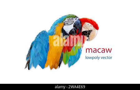 Polygon Graphics two bird macaw parrot isolated on a white background vector illustration Stock Vector