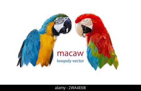 Polygon Graphics two bird macaw parrot isolated on a white background vector illustration Stock Vector
