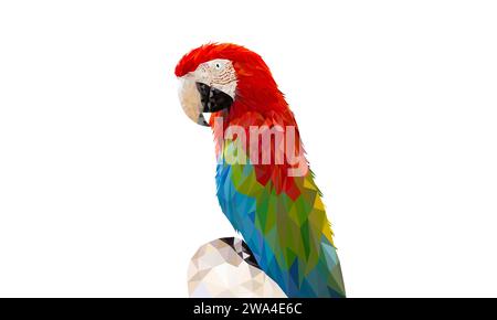 Polygon Graphics Red and green color macaw parrot isolated on a white background vector illustration Stock Vector