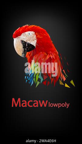 Polygon Graphics red macaw parrot on black background vector illustration Stock Vector