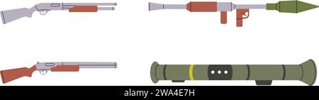 Various weapons. Military weapons silhouettes. Sniper rifles, smoothbore guns, anti-tank grenade launchers. Vector illustration. Stock Vector