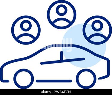 Car sharing service. Car and several users. Pixel perfect, editable stroke Stock Vector