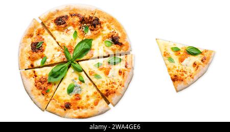 Four Cheese Pizza, Freshly Baked Pizza on White Background Isolated Stock Photo