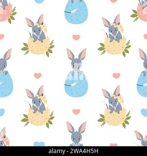 Easter Seamless pattern. Cute Australian animal bilby with eggs on white background. Vector illustration for design, wallpaper, packaging, textile Stock Vector