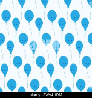 Seamless pattern of blue balloons with sad face. Design concept for greetings or invitation cards. Isolate. EPS. Vector for wrapping, wallpaper or web, poster, banner, brochure or other different uses Stock Vector
