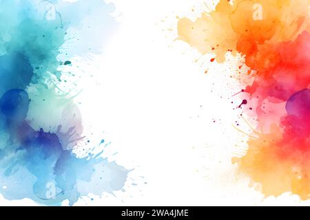 Colorful watercolor splash in white background border design with copy space Stock Photo