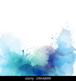 Blue abstract watercolor splash in white background border design with copy space Stock Photo