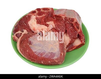 A large piece of raw beef with bones and ribs. Isolated on white Stock Photo