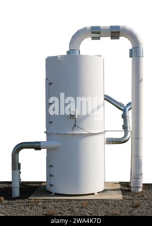 Compressor and compressed air tank installed at car wash. Isolated on white Stock Photo