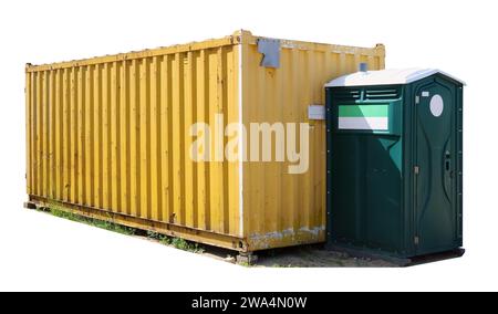 Barn  on construction site  made of  metal   cargo container. Isolated on white Stock Photo
