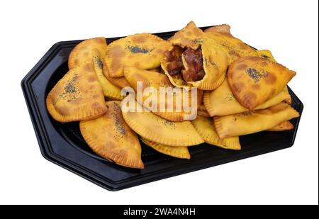 Traditional Lithuanian pies with apples and poppy seeds. Isolated on white Stock Photo