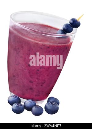 1 Glass of Blueberry Smoothie isolated on white background Stock Photo
