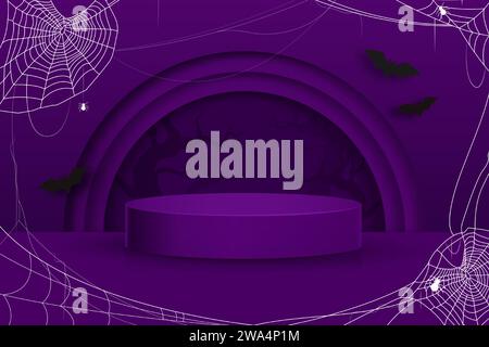 Halloween background with stage podium for product display, vector illustration Stock Vector