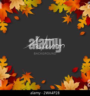 Autumn background border design frame with leaf decoration at corners and copy space in the middle, vector illustration Stock Vector
