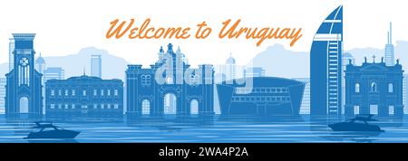 Uruguay famous landmark with blue and white color design,vector illustration Stock Vector