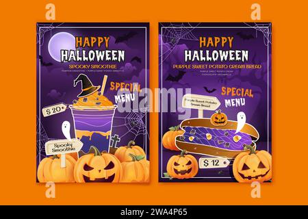 Halloween food menu poster design with jack-o-lantern decoration, vector illustration Stock Vector