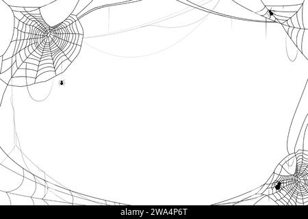 Spider web halloween background border design with copy space on white background, vector illustration Stock Vector