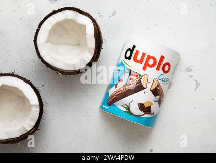 LONDON, UK - NOVEMBER 20, 2023: Pack of Duplo summer edition chocolate with coconut on light board. Stock Photo