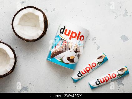 LONDON, UK - NOVEMBER 20, 2023: Pack of Duplo summer edition chocolate with coconut on light board. Stock Photo