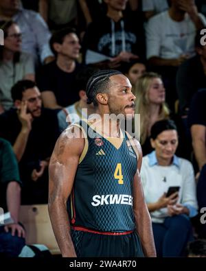 Monaco, Monaco. 29th Dec, 2023. Monaco player #4 Jaron Blossomgame looks on during the 17th round of the Turkish Airlines EuroLeague match between AS Monaco and FC Barcelona at the Salle Gaston-Medecin. Final score; AS Monaco 91:71 Barcelona. (Photo by Laurent Coust/SOPA Images/Sipa USA) Credit: Sipa USA/Alamy Live News Stock Photo