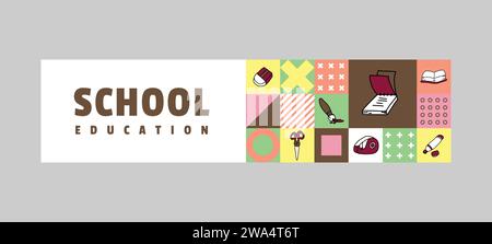 Flat school education horizontal banner illustration Stock Vector