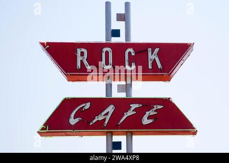 neon sign at rock cafe roadside attraction in stroud on route 66 oklahoma Stock Photo