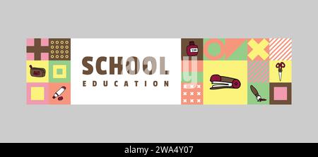 Flat school education horizontal banner concept Stock Vector