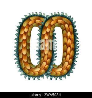 Watercolor infinity sign and number 8 in the texture of green wooden dragon scales, hand drawn. Lunar New Year symbol illustration element isolated Stock Photo