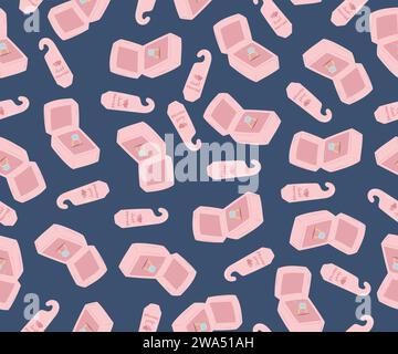 Crazy pattern with wedding ring in box and newlyweds sign. Stock Vector