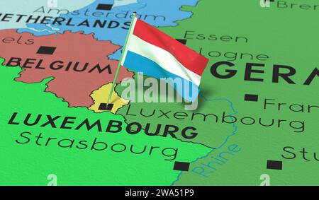 Luxembourg - national flag pinned on political map - 3D illustration Stock Photo