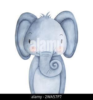 watercolor elephant waist-high trunk twisted Stock Photo